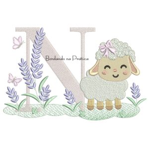 Matriz de Bordado Letra N Ovelhinha Lavanda
