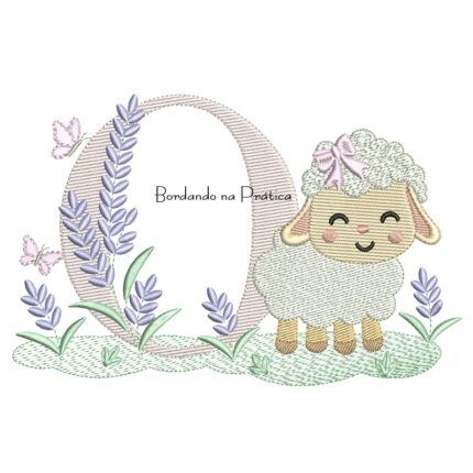 Matriz de Bordado Letra O Ovelhinha Lavanda