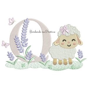 Matriz de Bordado Letra Q Ovelhinha Lavanda