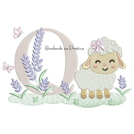 Matriz de Bordado Letra Q Ovelhinha Lavanda