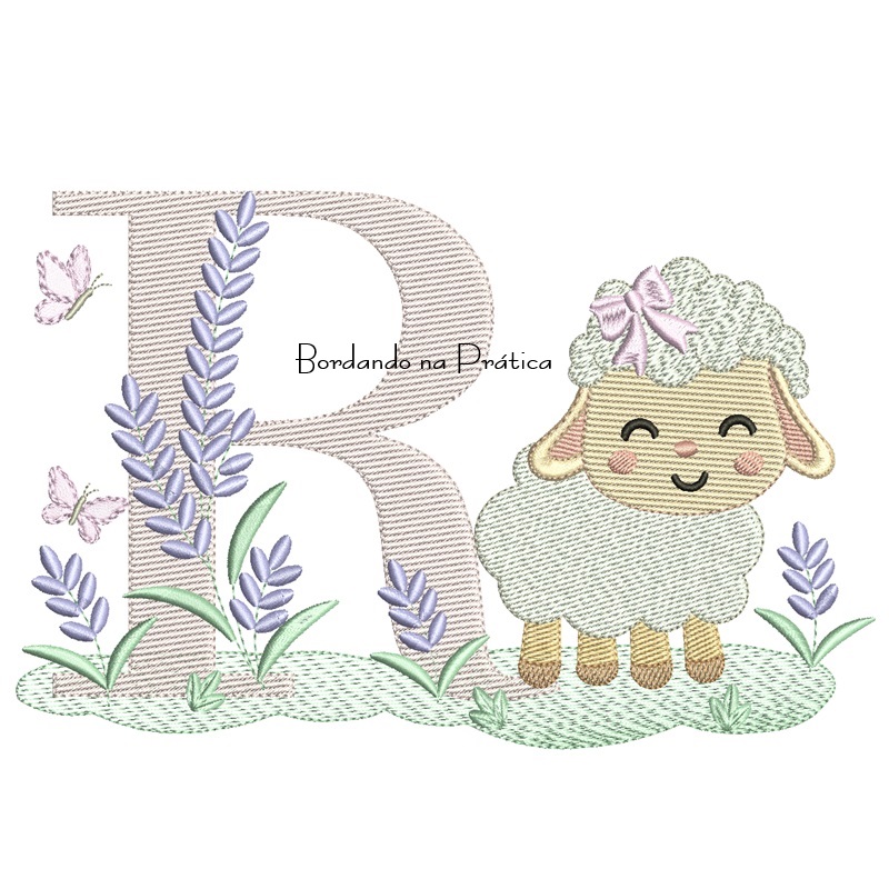 Matriz de Bordado Letra R Ovelhinha Lavanda