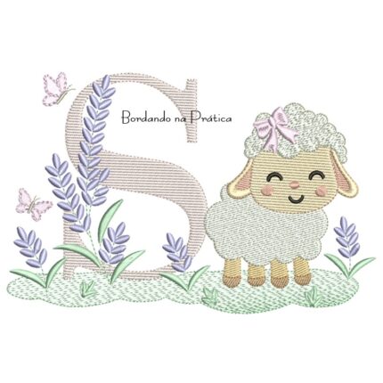 Matriz de Bordado Letra S Ovelhinha Lavanda
