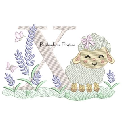 Matriz de Bordado Letra X Ovelhinha Lavanda