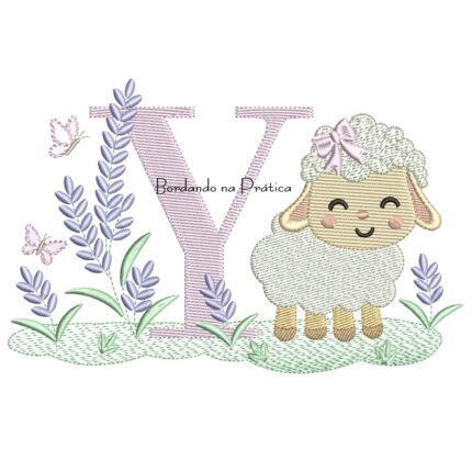 Matriz de Bordado Letra Y Ovelhinha Lavanda