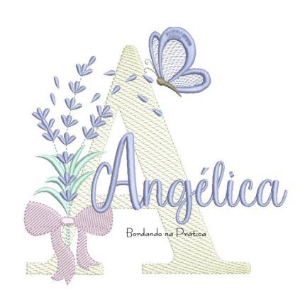 Matriz de Bordado Nome Angélica Lavanda com Laço