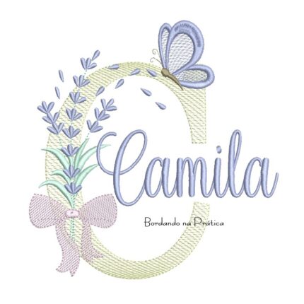 Matriz de Bordado Nome Camila Lavanda com Laço