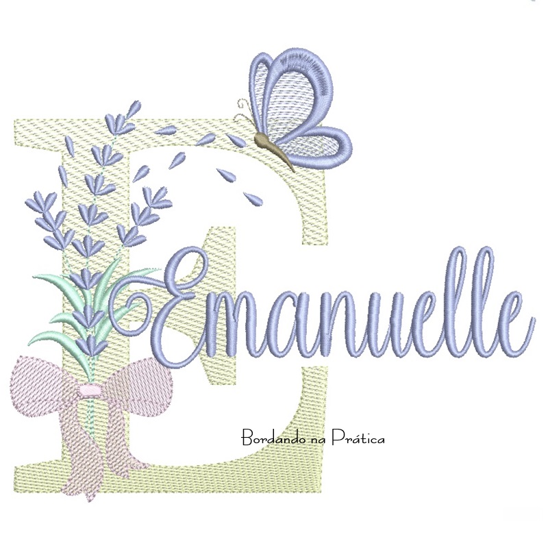Matriz de Bordado Nome Emanuelle Lavanda com Laço Matriz de Bordado Nome Emanuelle Lavanda com Laço