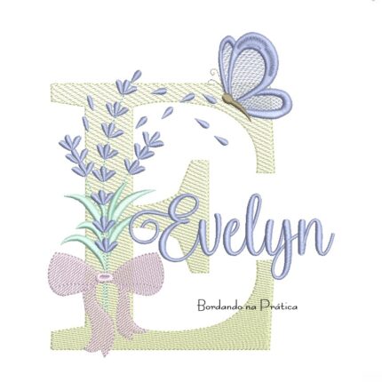 Matriz de Bordado Nome Evelyn Lavanda com Laço