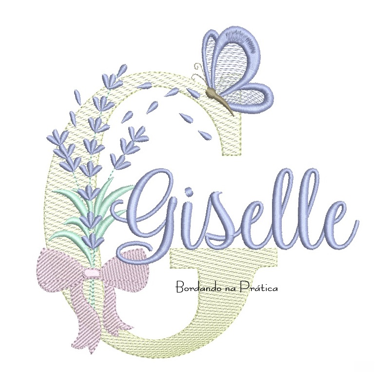 Matriz de Bordado Nome Giselle Lavanda com Laço Matriz de Bordado Nome Giselle Lavanda com Laço