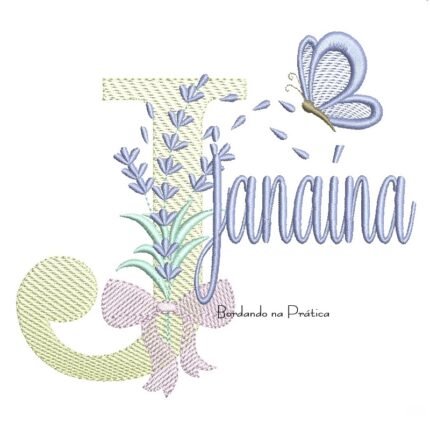 Matriz de Bordado Nome Janaína Lavanda com Laço