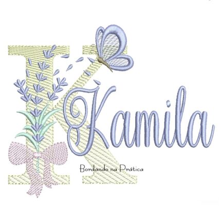 Matriz de Bordado Nome Kamila Lavanda com Laço