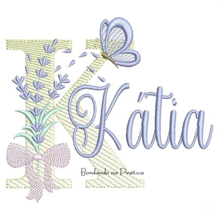 Matriz de Bordado Nome Kátia Lavanda com Laço
