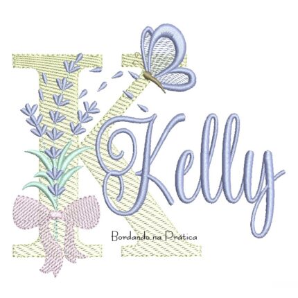 Matriz de Bordado Nome Kelly Lavanda com Laço