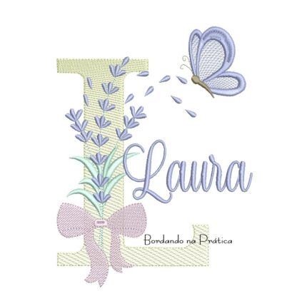 Matriz de Bordado Nome Laura Lavanda com Laço