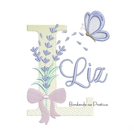 Matriz de Bordado Nome Liz Lavanda com Laço