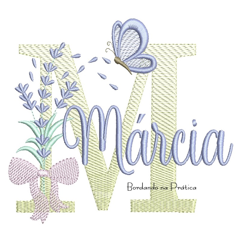 Matriz de Bordado Nome Márcia Lavanda com Laço Matriz de Bordado Nome Márcia Lavanda com Laço
