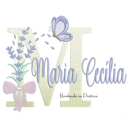 Matriz de Bordado Nome Maria Cecília Lavanda com Laço