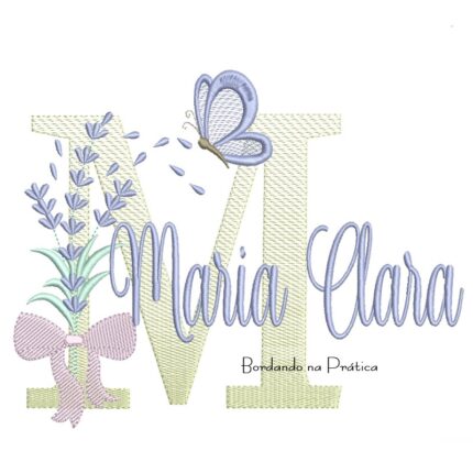Matriz de Bordado Nome Maria Clara Lavanda com Laço