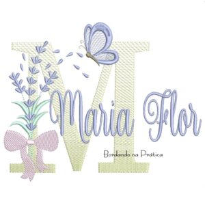 Matriz de Bordado Nome Maria Flor Lavanda com Laço