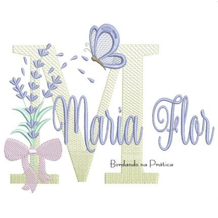 Matriz de Bordado Nome Maria Flor Lavanda com Laço