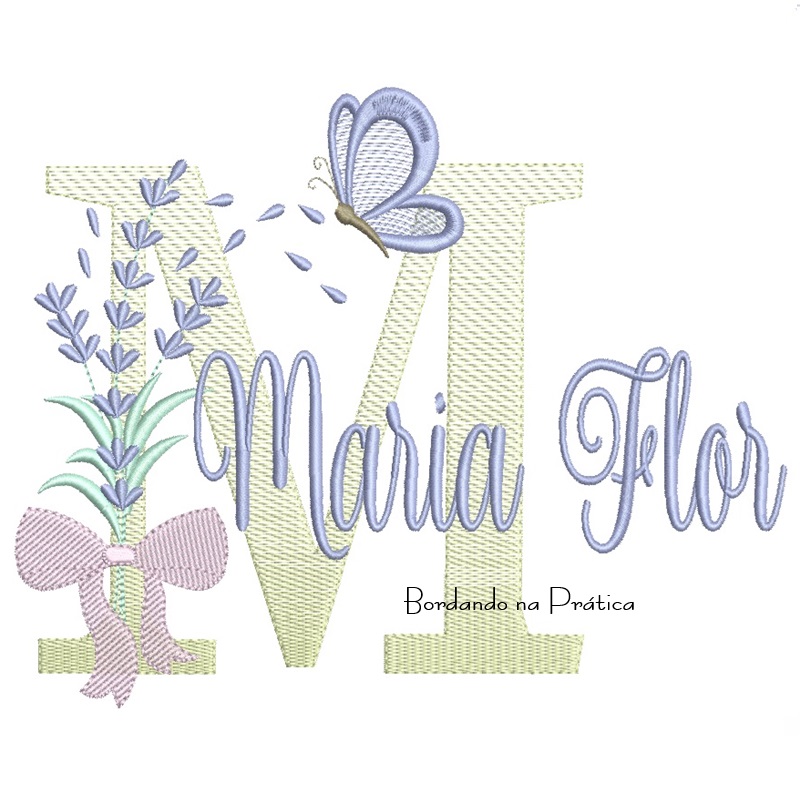 Matriz de Bordado Nome Maria Flor Lavanda com Laço Matriz de Bordado Nome Maria Flor Lavanda com Laço