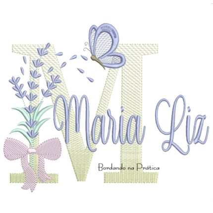 Matriz de Bordado Nome Maria Liz Lavanda com Laço