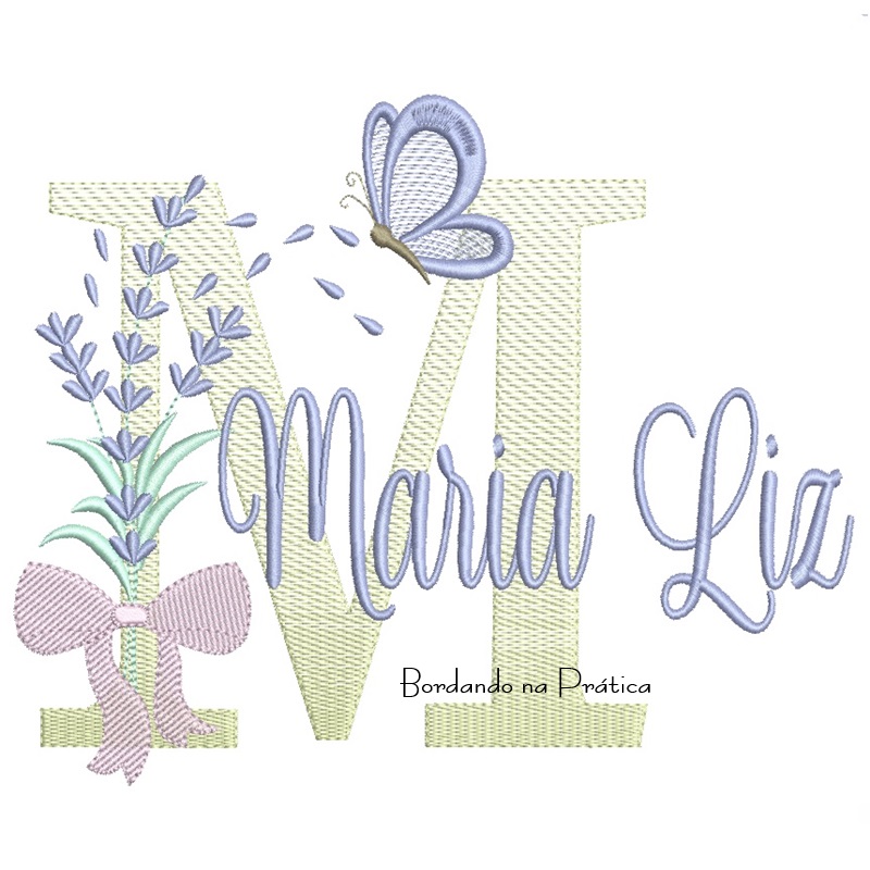 Matriz de Bordado Nome Maria Liz Lavanda com Laço