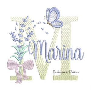 Matriz de Bordado Nome Marina Lavanda com Laço