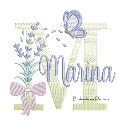Matriz de Bordado Nome Marina Lavanda com Laço
