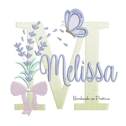 Matriz de Bordado Nome Melissa Lavanda com Laço