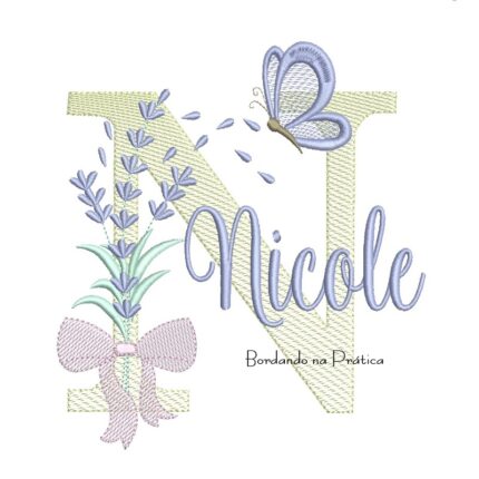 Matriz de Bordado Nome Nicole Lavanda com Laço