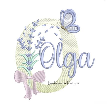 Matriz de Bordado Nome Olga Lavanda com Laço