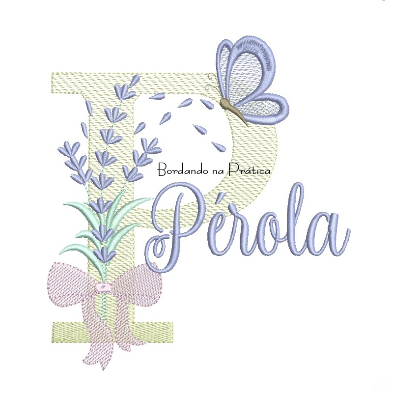 Matriz de Bordado Nome Pérola Lavanda com Laço