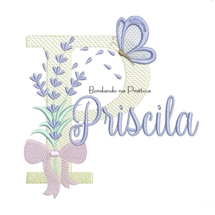 Matriz de Bordado Nome Priscila Lavanda com Laço