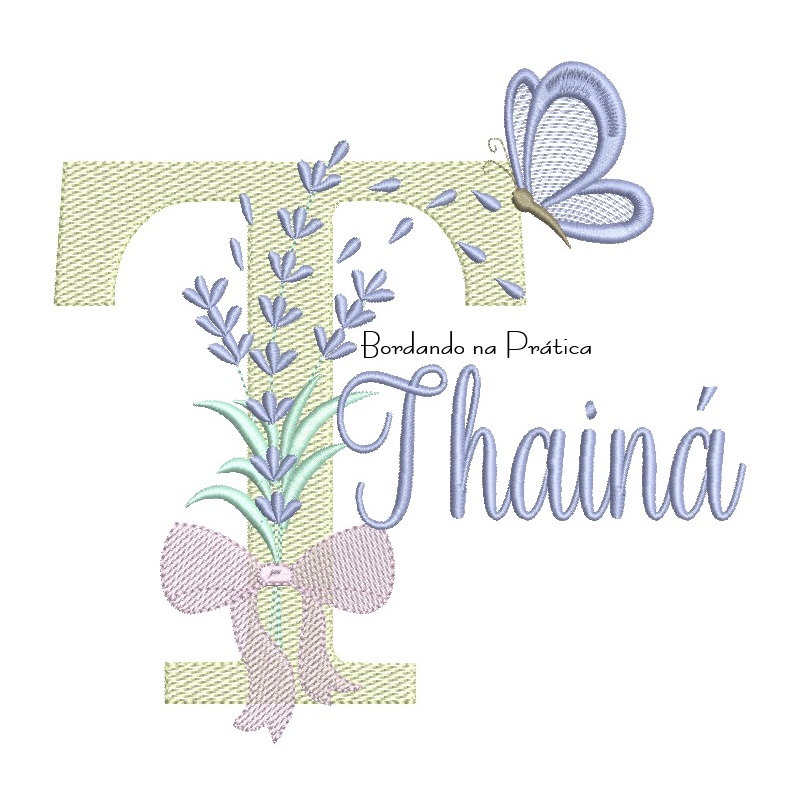 Matriz de Bordado Nome Thainá Lavanda com Laço