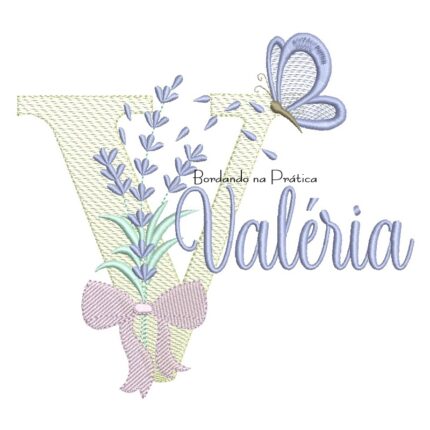 Matriz de Bordado Nome Valéria Lavanda com Laço