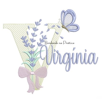 Matriz de Bordado Nome Virgínia Lavanda com Laço