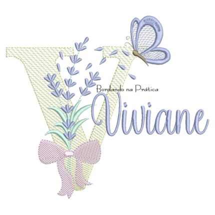 Matriz de Bordado Nome Viviane Lavanda com Laço