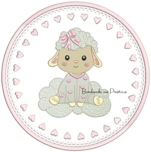 Matriz de Bordado Ovelhinha Circulo Coraçoes