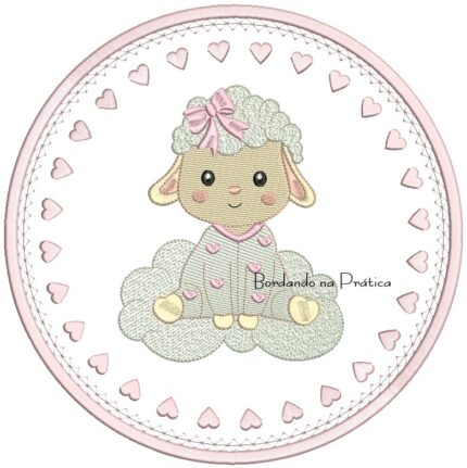 Matriz de Bordado Ovelhinha Circulo Coraçoes