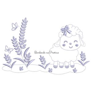 Matriz de Bordado Ovelhinha com Lavanda Contorno