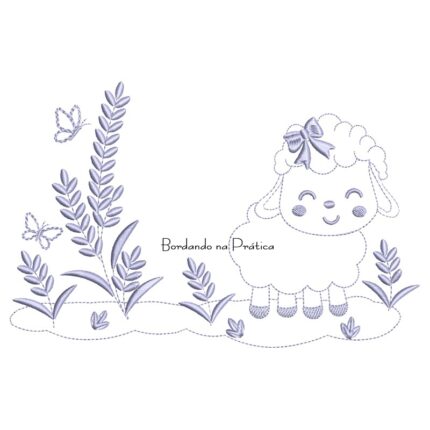 Matriz de Bordado Ovelhinha com Lavanda Contorno
