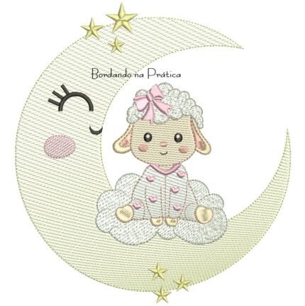 Matriz de Bordado Ovelhinha na Lua contorno