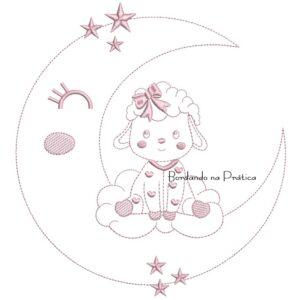 Matriz de Bordado Ovelhinha na Lua contorno