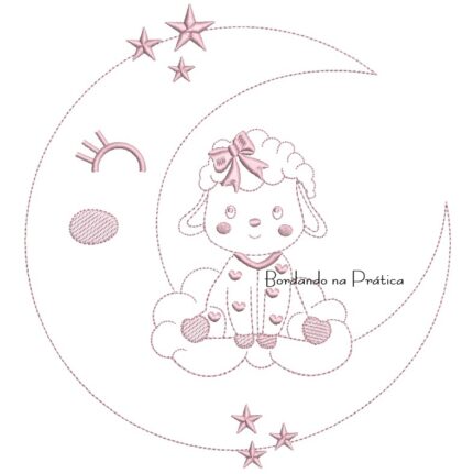 Matriz de Bordado Ovelhinha na Lua contorno