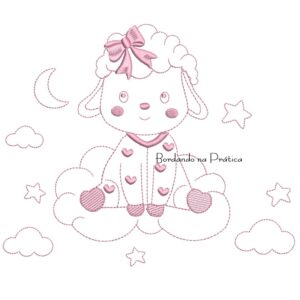 Matriz de Bordado Ovelhinha na Nuvem Contorno
