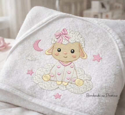 Matriz de bordado ovelinha nas nuvens para bordar demostracao