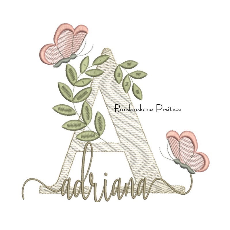Matriz de Bordado - Nome Adriana folhas e Borboletas Matriz de Bordado - Nome Adriana folhas e Borboletas