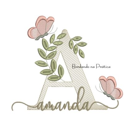 Matriz de Bordado - Nome Amanda folhas e Borboletas