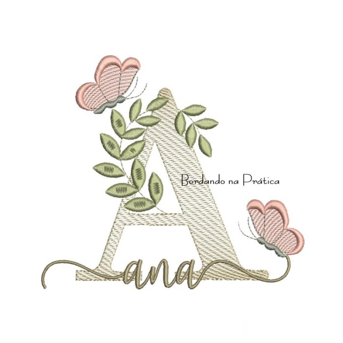 Matriz de Bordado - Nome Ana folhas e Borboletas Matriz de Bordado - Nome Ana folhas e Borboletas
